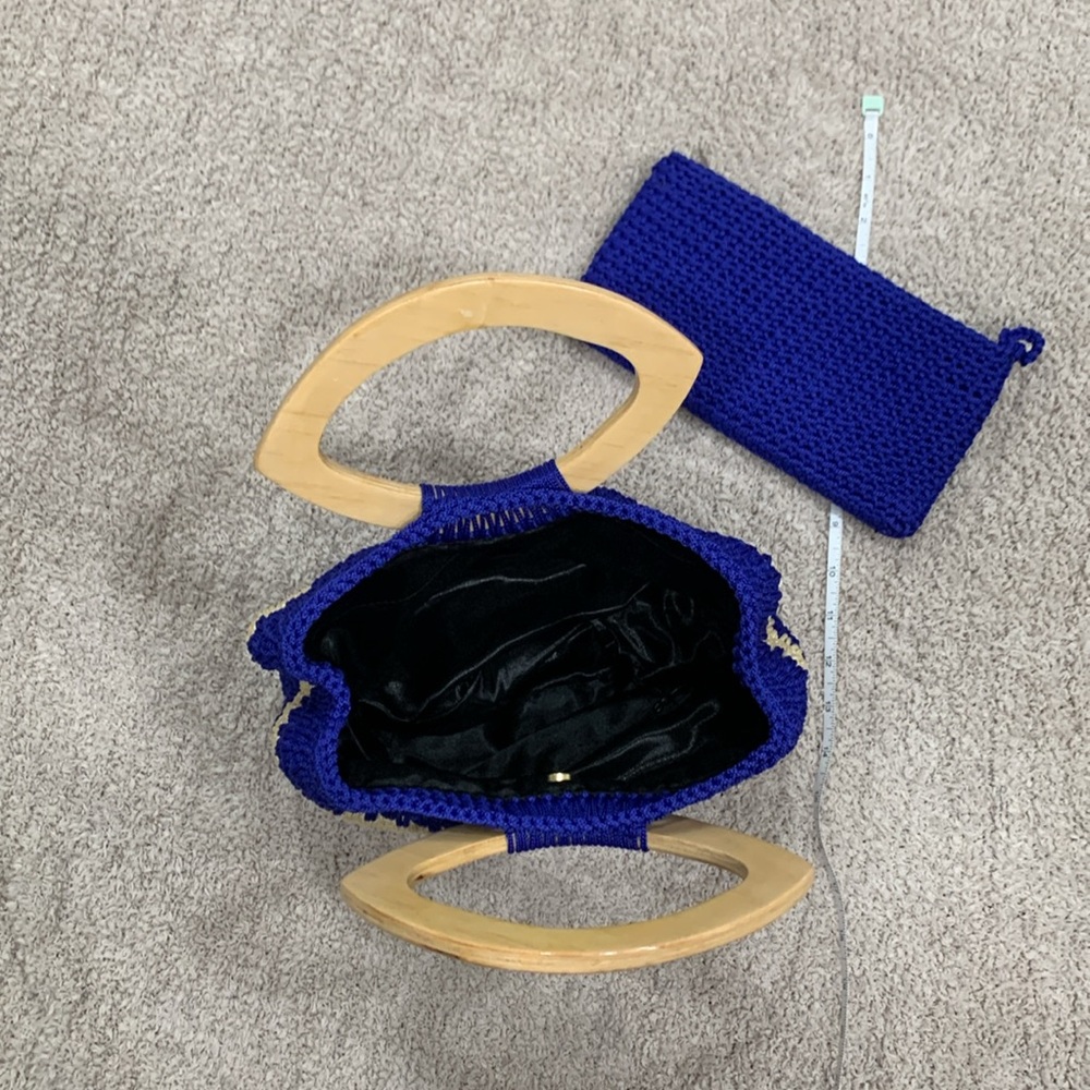Handmade blue crochet satchel purse - Picture 5 of 7